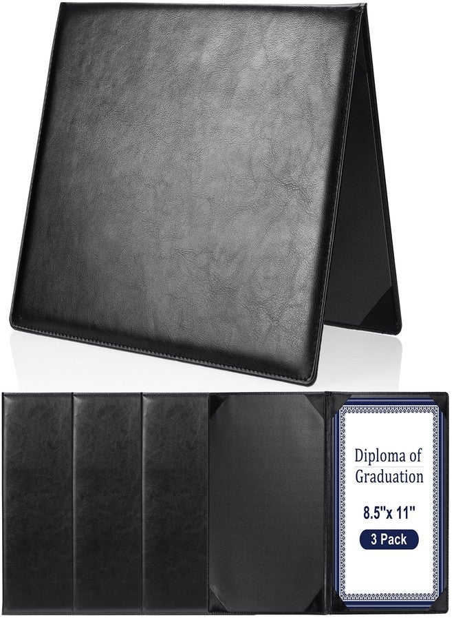 Tenare 3 Pcs Leather Certificate Holder 8.5 x 11 Inch PU Black Red Blue Purple Phd Bachelor Master Diploma Cover Professional Award Folder for Official Graduation Competition Contest Charity (Black) - Image 1